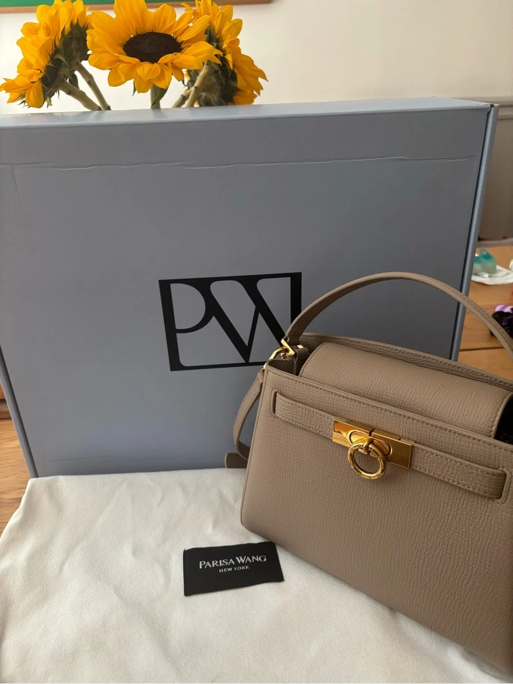 Parisa Wang Taupe Madison Leather Top-Handle Bag